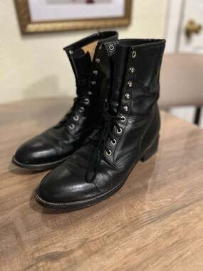 Vintage Justin Lace-Up Leather Work Combat Boots, Style 0506, Made in USA